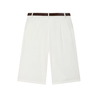 Women's High Waist Wide Leg Shorts – Elegant Belted Knee-Length Summer Shorts