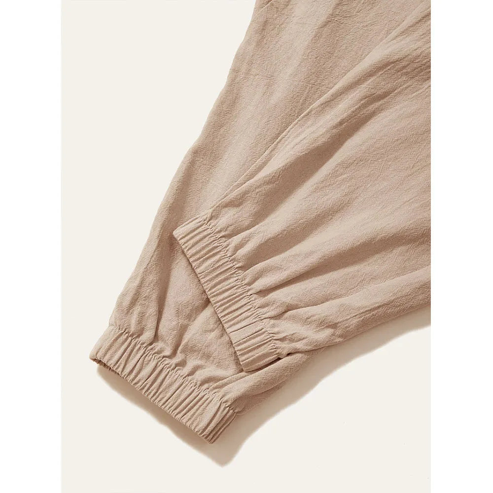 Men's Cotton Linen Harem Joggers — Drop Crotch Loose Fit Breathable Streetwear Pants