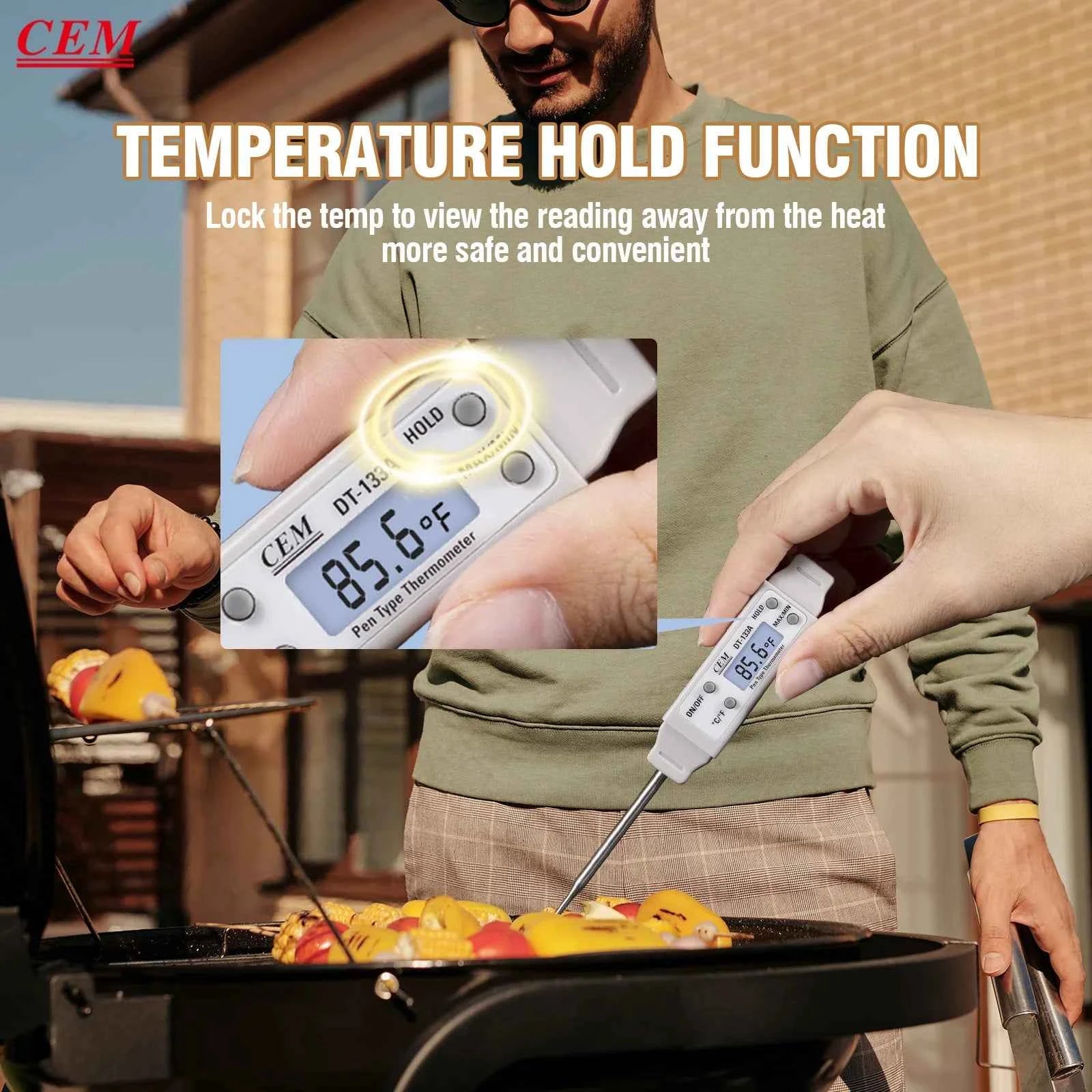 CEM DT-133A Pen Type Thermometer Digital Cooking Pocket Thermometer With Backlight and Magnet for BBQ