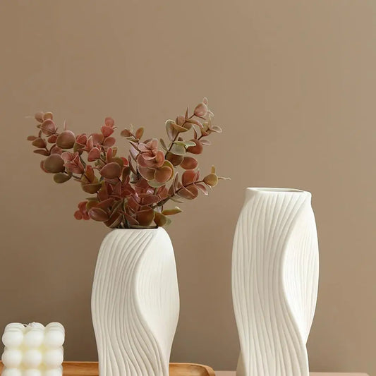 Nordic Plastic Vase Dry Flower Arrangement Vase Hydroponic Bottle White Irregular Aesthetic Vases Pots Living Room Decor Craft