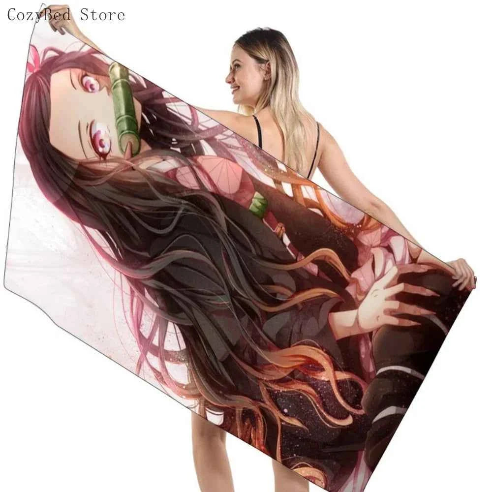 Bathing Towels Demon Slayer Nezuko Kamado Printing Anime Home Decor Textile Comfortable Summer Beach Towel Toalhas De Banho