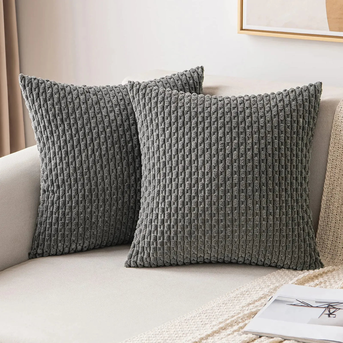 Burnt Orange Striped Corduroy Cushion Cover