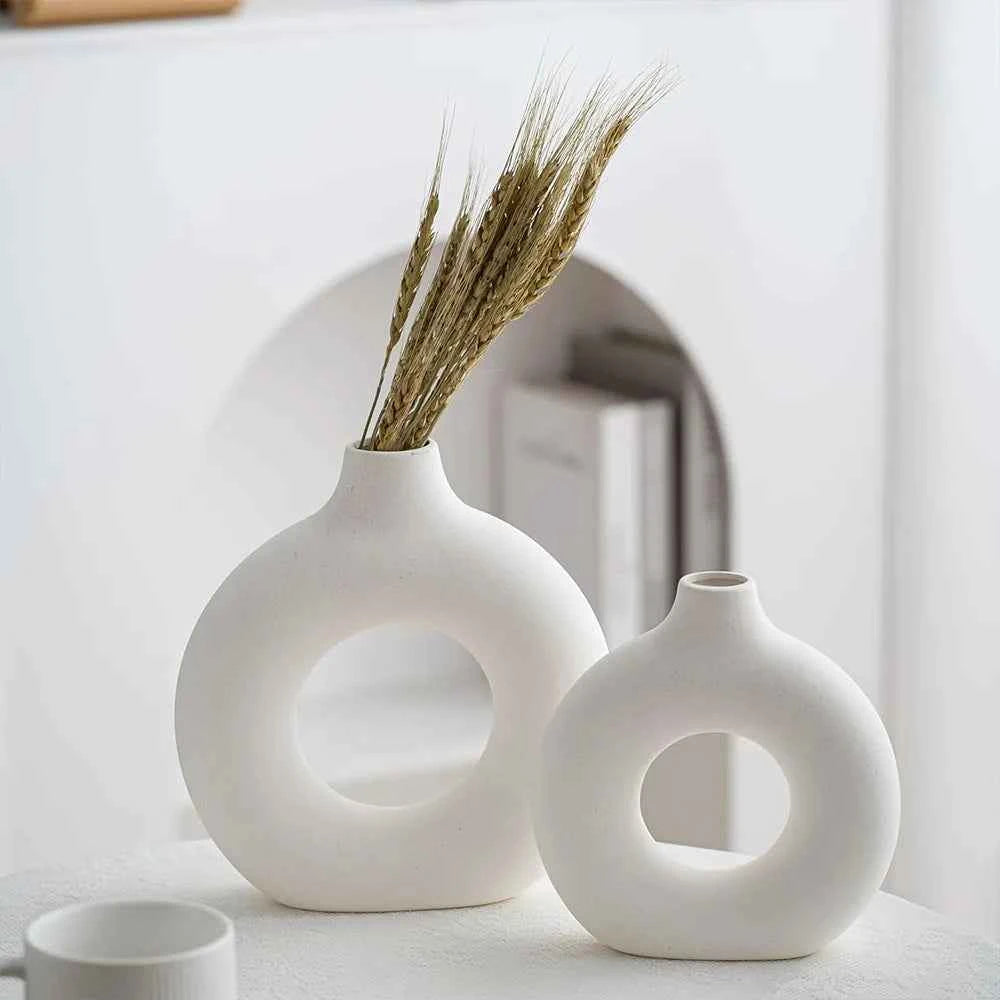 White Vase Home Decor Set of 3 Modern Vase for Table Decor, Nordic Flower Ceramic Vases for Bookshelf,  Entry Way, Dining Desk
