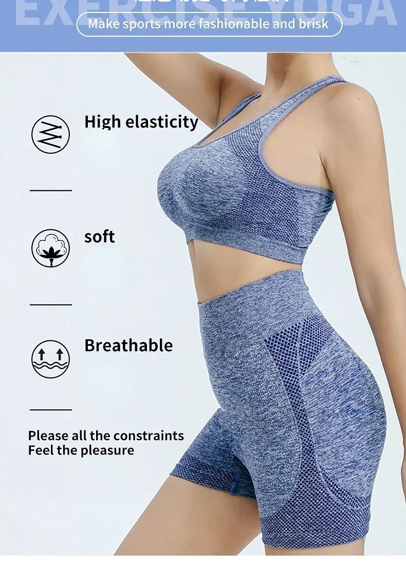 Women’s Seamless Yoga Set — Sports Bra, Shorts & Leggings