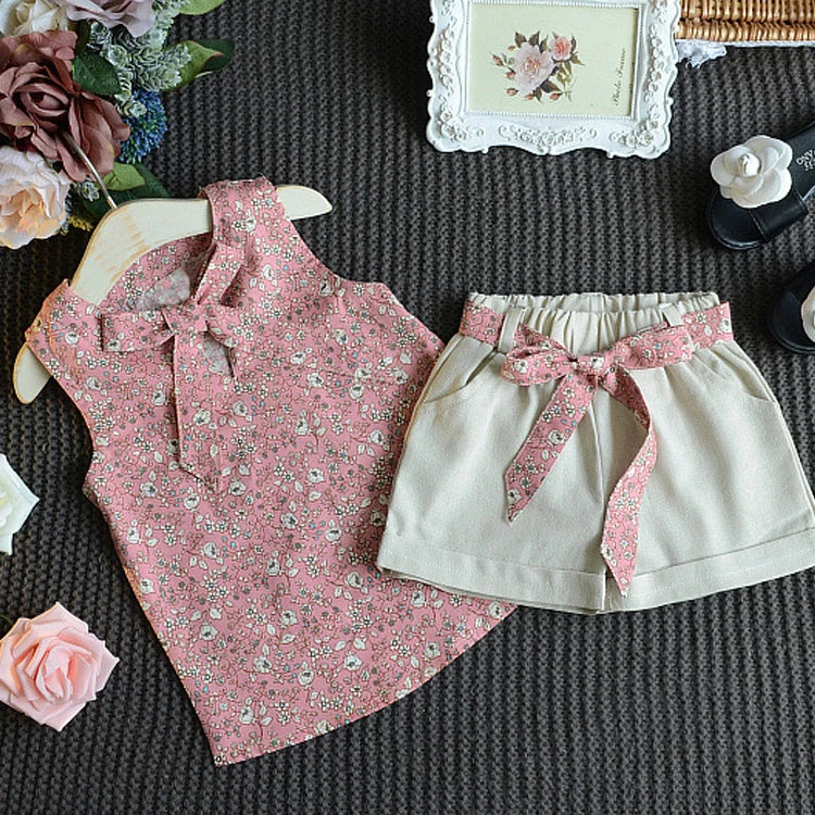 Baby Girls Sleeveless Vest & Shorts 2-Piece Set