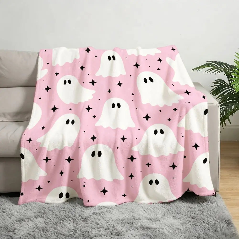 Soft Plush Throw Blanket Suitable for Bed Sofa - Pastel Pink Fleece Bedspread with Cute Pattern, Cozy Bedspread for &, Spooky Cute Decor, - Warmth for Living Room, Bedding Gift Idea