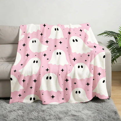 Soft Plush Throw Blanket Suitable for Bed Sofa - Pastel Pink Fleece Bedspread with Cute Pattern, Cozy Bedspread for &, Spooky Cute Decor, - Warmth for Living Room, Bedding Gift Idea