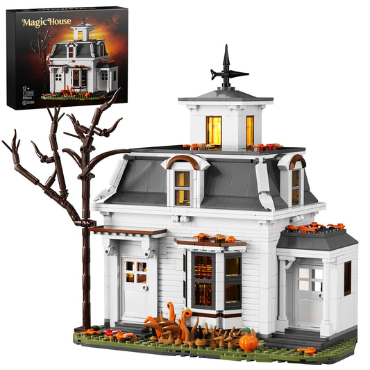 Halloween White Cottage Magic House Building Set Creative Architecture Model Home Decoration Room Desktop Display Collectible Gift for Adult