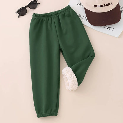 Autumn And Winter Children's Plush Warm Sports Casual Pants For Boys And Girls Solid Color Fashion Thick Windproof Harun Pants