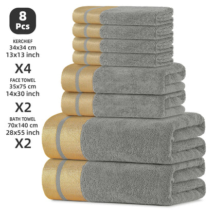 8-Piece Luxury Pure Cotton Bath Towel Set, 2 Bath Towels + 2 Face Towels