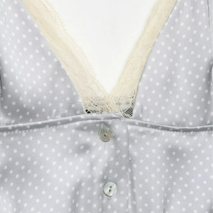 Women's Polka Dot Satin Peplum Cami Top – Lace Trim Spaghetti Strap Elegant Loungewear & Vacation Top