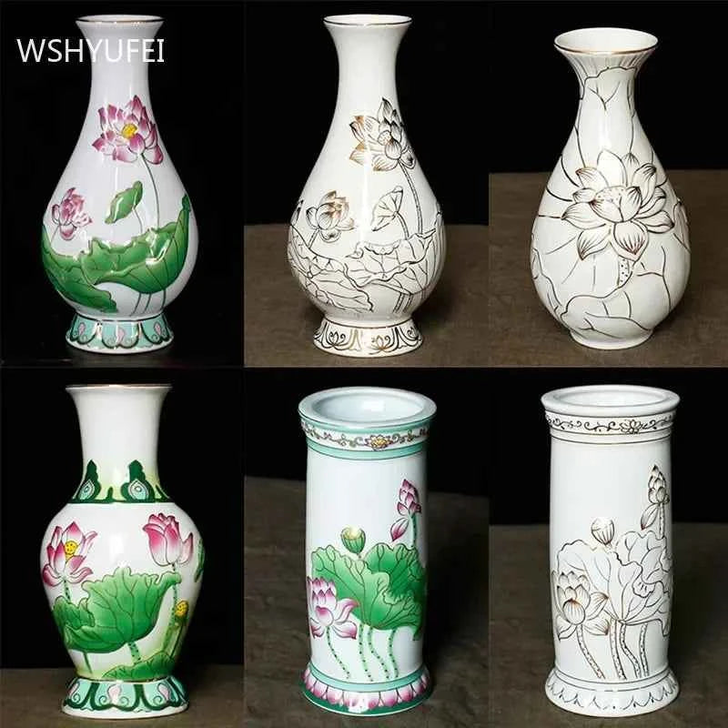 Home Ceramics Lotus Vases Ornaments Buddha Hall Worship Accessories Living Room Flower Arrangement Vase Decoration Crafts