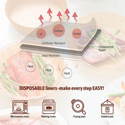 Disposable Air Fryer Liners, Square & Round Non-Stick Baking Paper