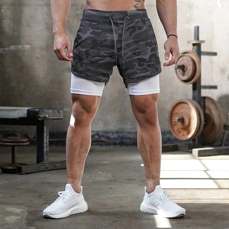 Camo Running Shorts Men Gym Sports Shorts 2 In 1 Quick Dry Workout Training Gym Fitness Jogging Short Pants Summer Men Shorts