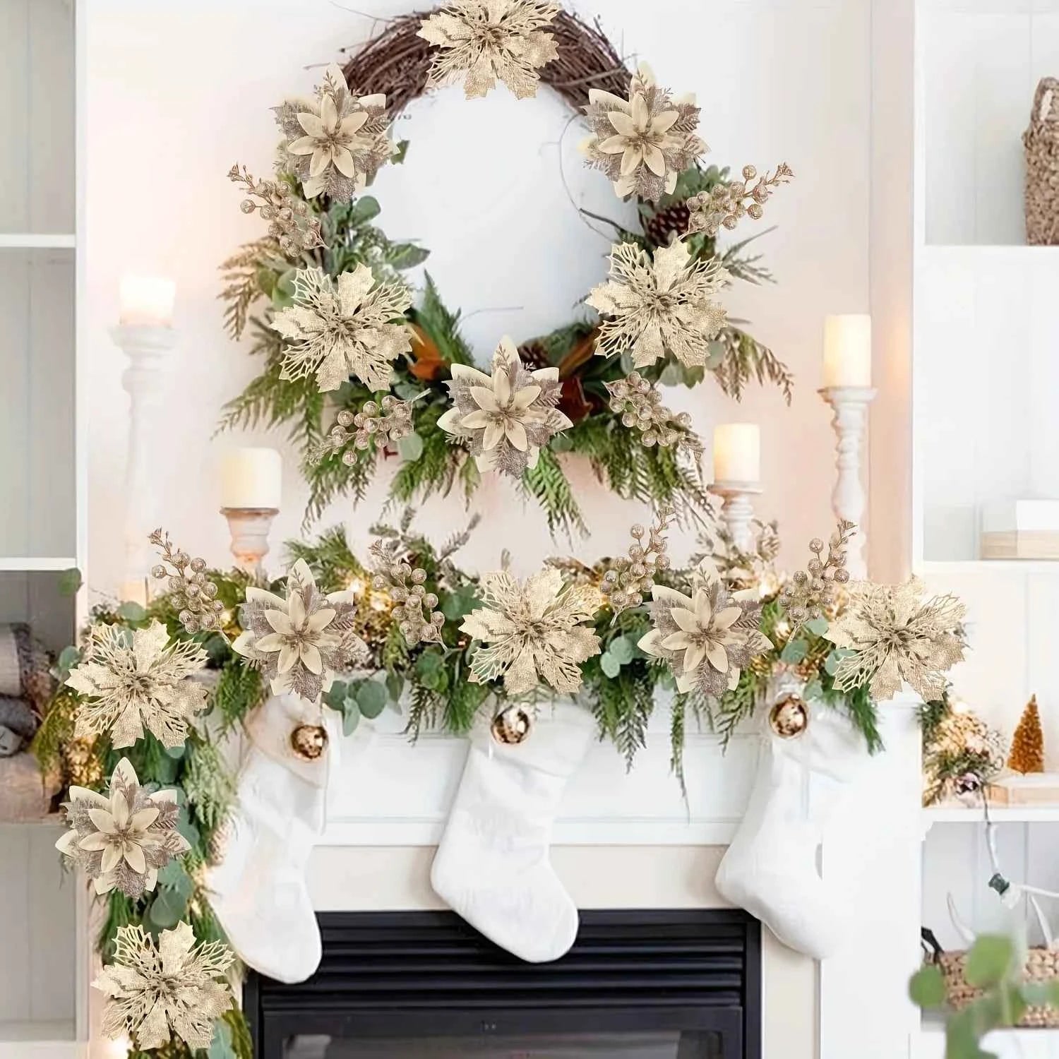 21Pcs Artificial Flowers Berry Bouquet Christmas Decoration Vase for Home Room Decor Fake Flowers Garland Ornament Accessories