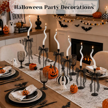 3-6Pcs Twisting Ghost Candles with Candle Holders Ribbons Candlestick Holders Halloween centerpieces Party Table Fireplace Decor