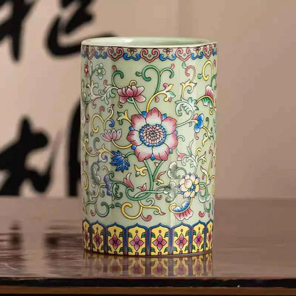 Jingdezhen enamel ceramic flower arrangement Chinese ethnic style living room flower arrangement decoration technology