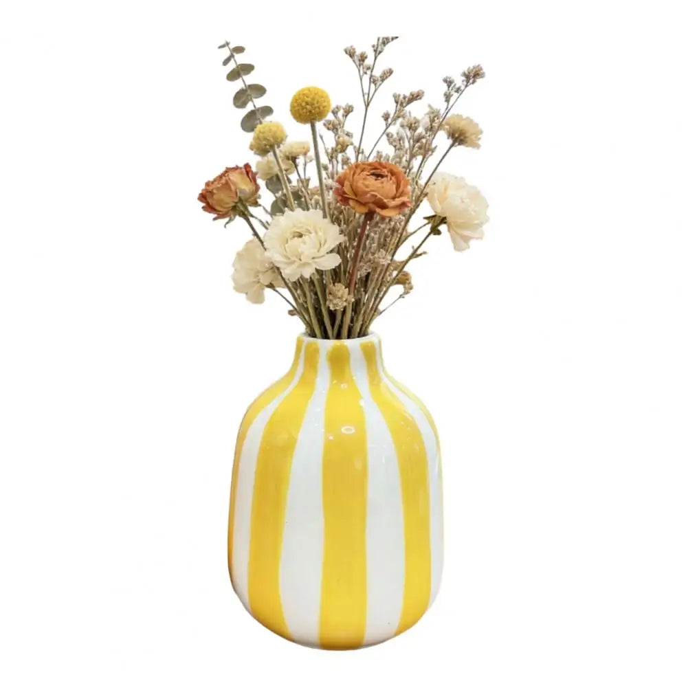 Vase Rayé en Céramique Peint à la Main — Récipient Décoratif de Fleurs Bohème Nordique pour la Maison