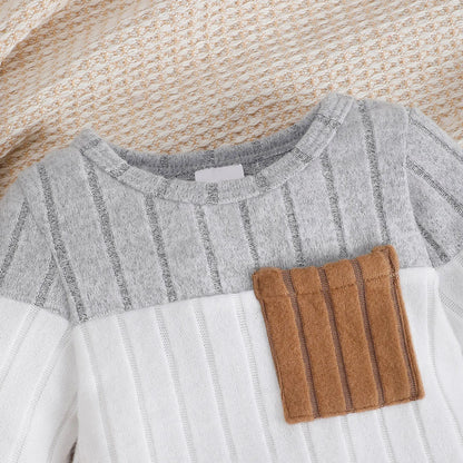 3Pcs/Set of Newborn Baby Boy Color Blocked Long Sleeved Bodysuit+Pants+Cute Hat Set 0-18 Months Baby Boy Spring and Autumn Set