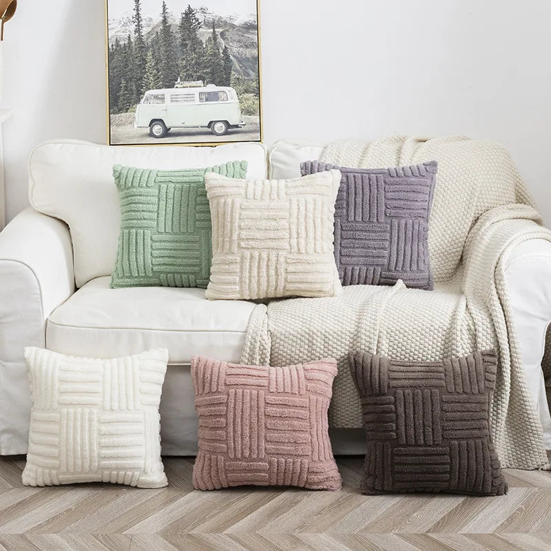 Boho Faux Fur Plush Throw Pillow Cover, Grey