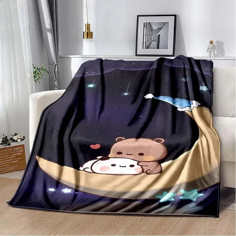 HD Cartoon Printed Bear Dad Blanket Cute Cloth Dudu Series Children's Warm Flannel Soft and Comfortable Home Bed Warm Gift