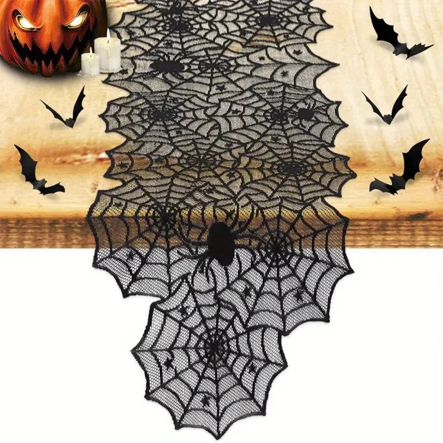 1 Piece of vintage Halloween Table Flag Fireplace Cover, Spider and Bat Lace Table Decoration for Indoor Use
