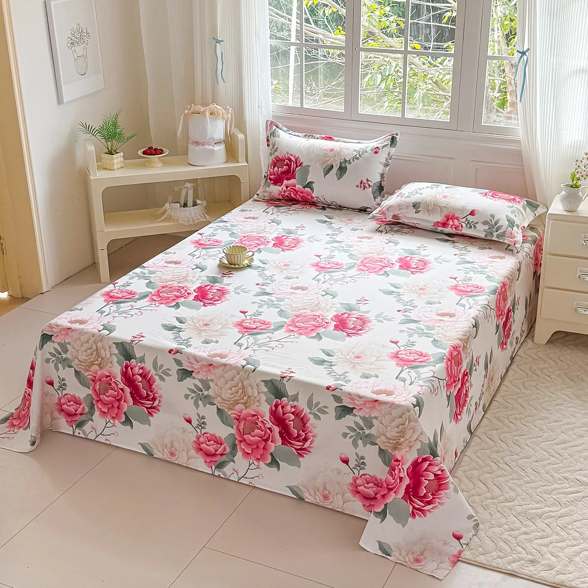 Floral Printed Flat Top Sheet | Single, Queen, King