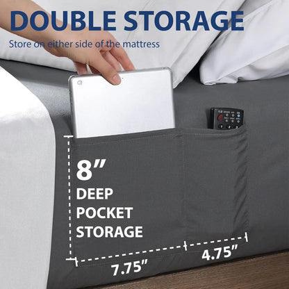 Queen Fitted Sheet with Double-Sided Pockets - 14" Deep Pocket Microfiber, Ultra Soft, Wrinkle & Fade Resistant, Grey