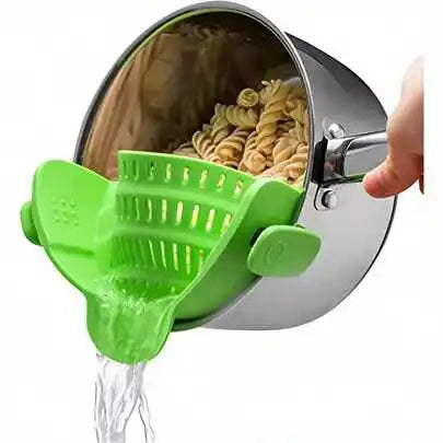 Silicone Clip-On Pasta Strainer and Colander for Pots and Pans, Heat Resistant