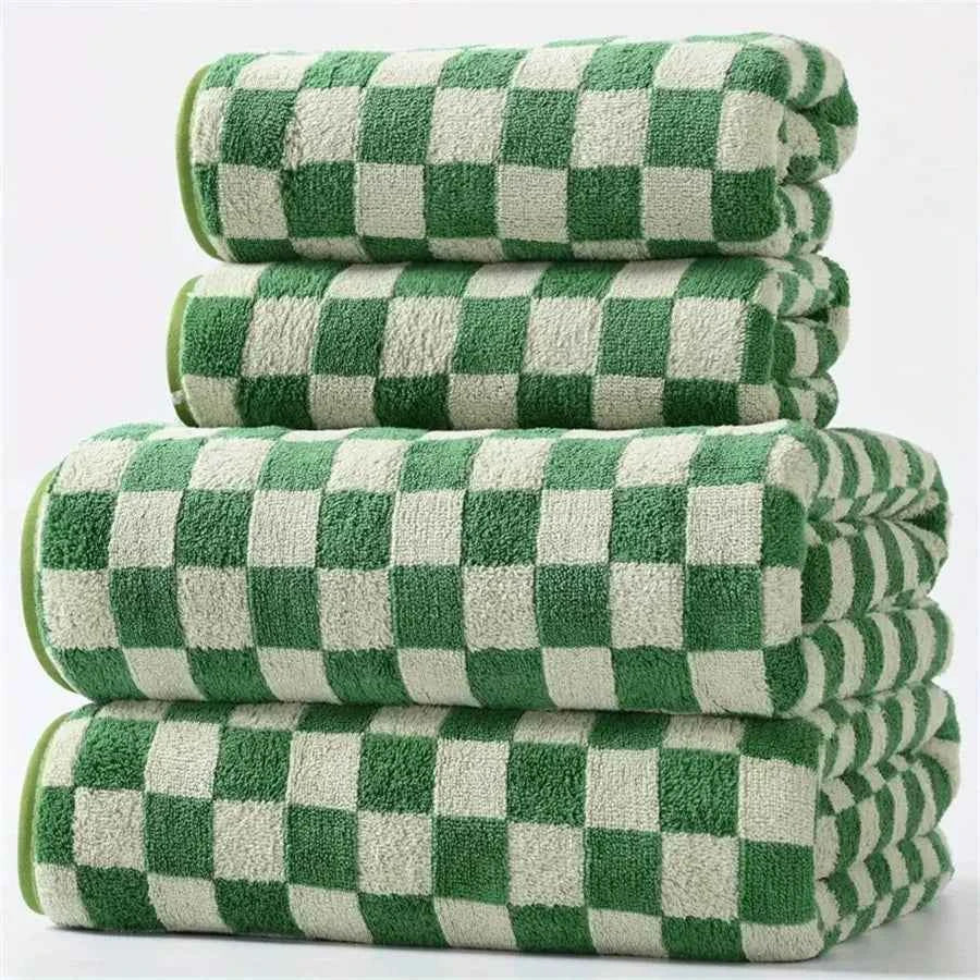 Checkered Towels Set of 4,Luxury Towels for Bathroom, 2 Bath Towels,2 Hand Towels,Soft Absorbent Quick Dry Gifts Home Decoration