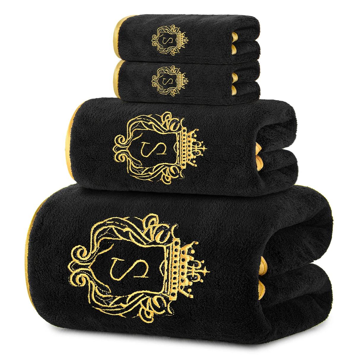 4-Piece Bath Towel Set, Gold-Edged S Solid Color Bath Towel