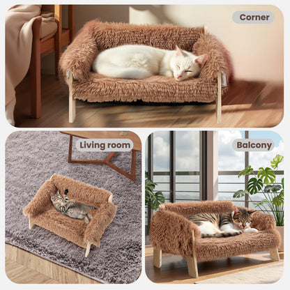 Large Cat Sofa Bed, Raised Design with Wooden Legs