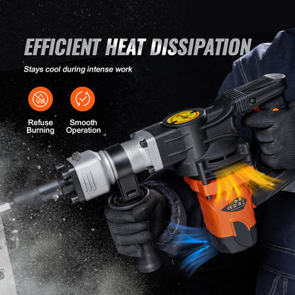 Jack Hammer Electric Jackhammer Heavy Duty 2900 BPM Concrete Breaker 2pcs Chisels Bits Chipping