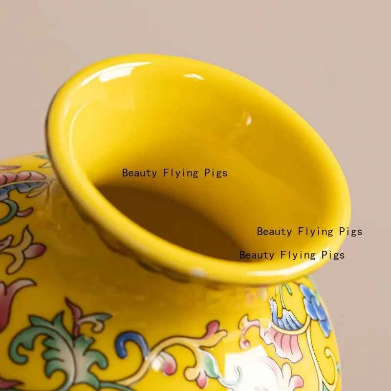 Jingdezhen enamel ceramic flower arrangement Chinese ethnic style living room flower arrangement decoration technology