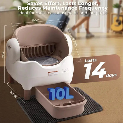 Self-Cleaning Cat Litter Box — Open-Top, APP Control & 10L Waste Bin for Multi-Cats