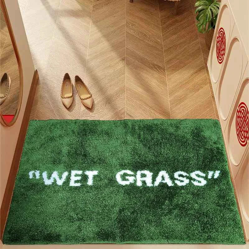 50x80cm Trendy Fashion Wet Grass Doormat Flocking Tufted Carpet Green Grass Fluffy Plush Lounge Bedroom Bedside Rug Floor Mat