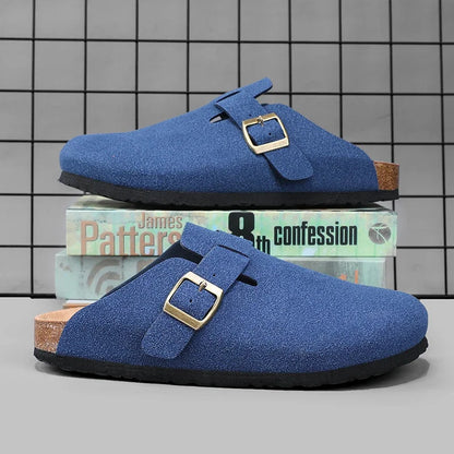 Men Suede Leather Cork Sandals Clogs Women CLosed Toe Slippers Slides Health Footbed For Dropshipping