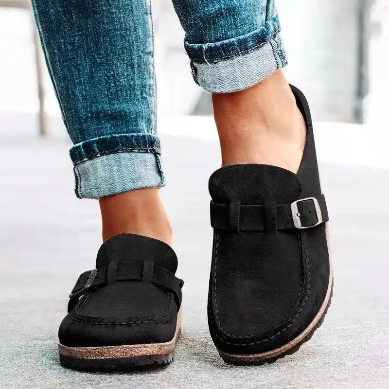 Crestar Women's Fashion Clogs – Adjustable Buckle Retro Suede Mules & Beach Shoes