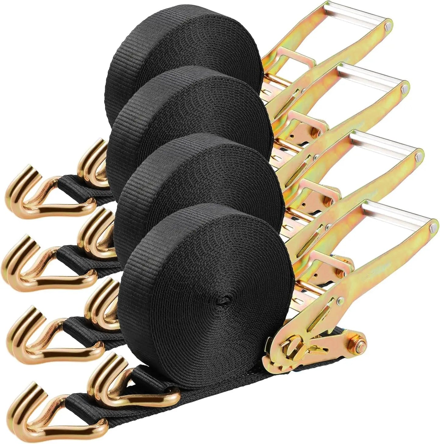 9m X 50mm Double J Hook Ratchet Straps 4Pcs 11,000 lbs Break Strength Heavy Duty Tie Down Straps for Trucks Motorcycle