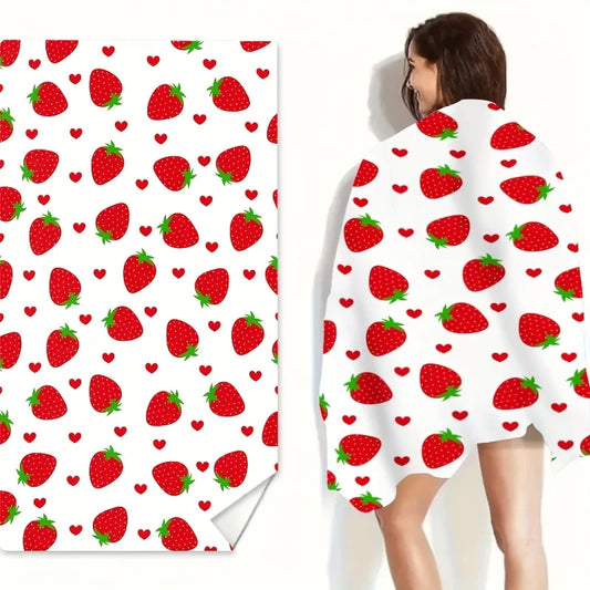 Serviette de plage motif fraise — Piscine, Camping, Voyage et Yoga