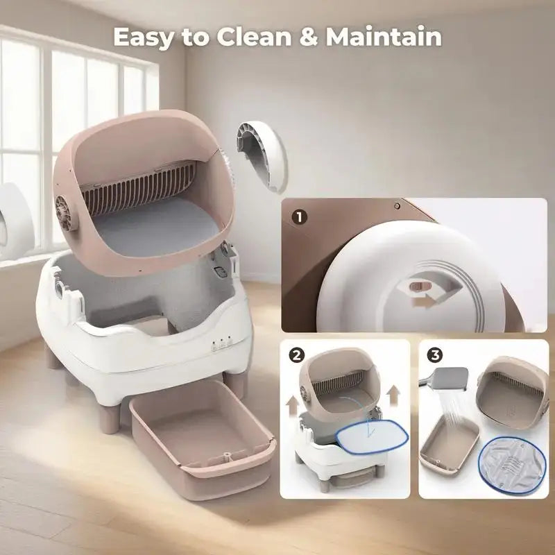 Self-Cleaning Cat Litter Box — Open-Top, APP Control & 10L Waste Bin for Multi-Cats