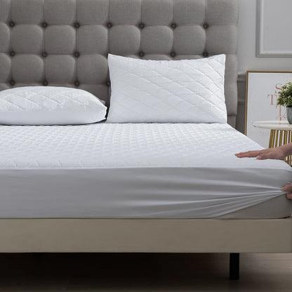 XM-Luvetoria 1pc Fitted Sheet Splash-proof Quilting Bed Cover Bedroom Mattress Protector Solid Color Bed Cover Sheet Soft Polyester Bed Cover