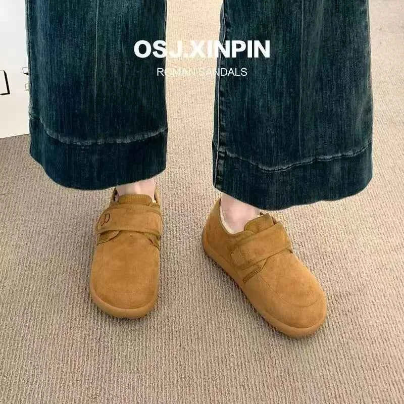 Boken shoes autumn and winter new soft-soled shoes new fashion Velcro cotton shoes Doudou one-pedal women's shoes