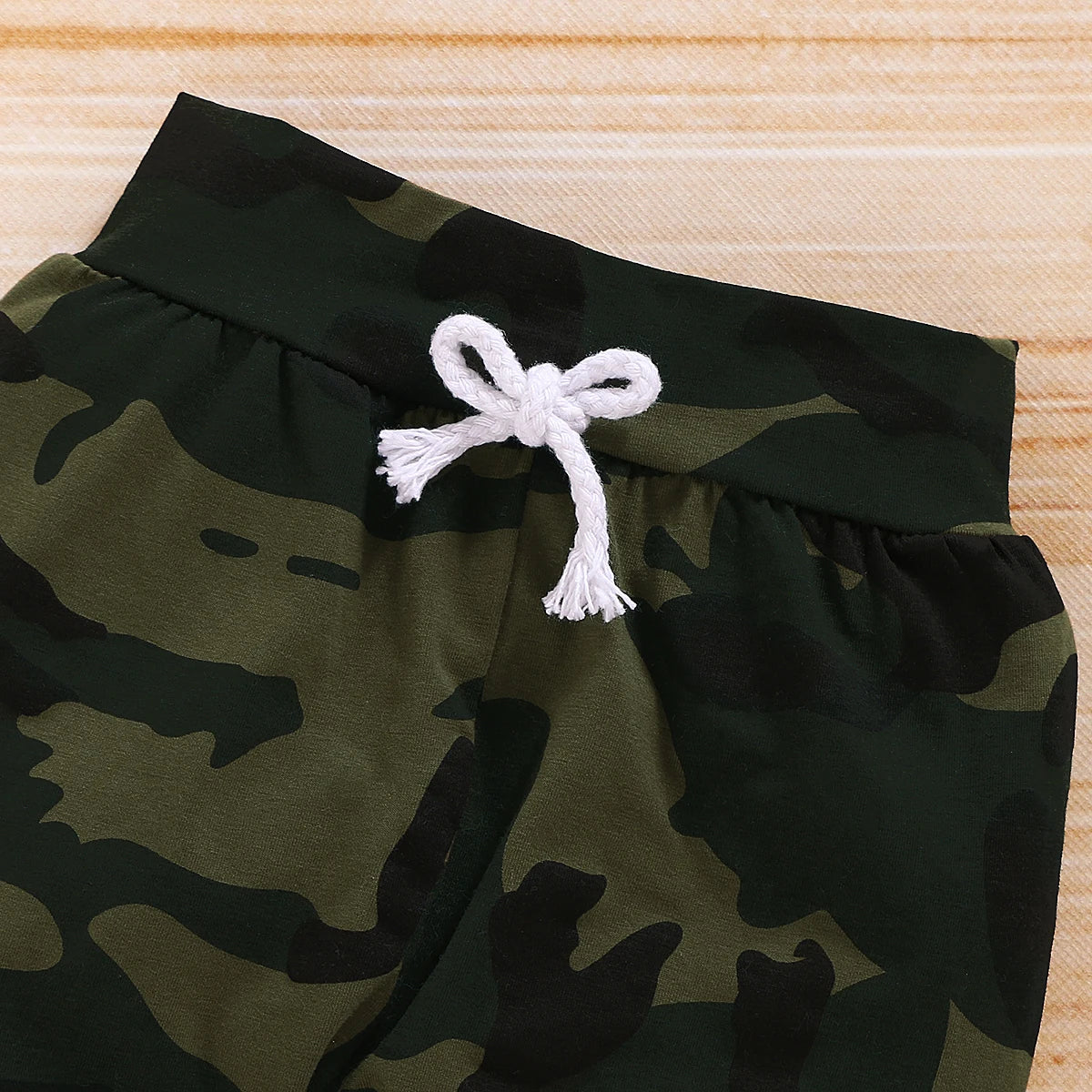 Letter Romper, Camouflage Pants & Hat 3-Piece Set
