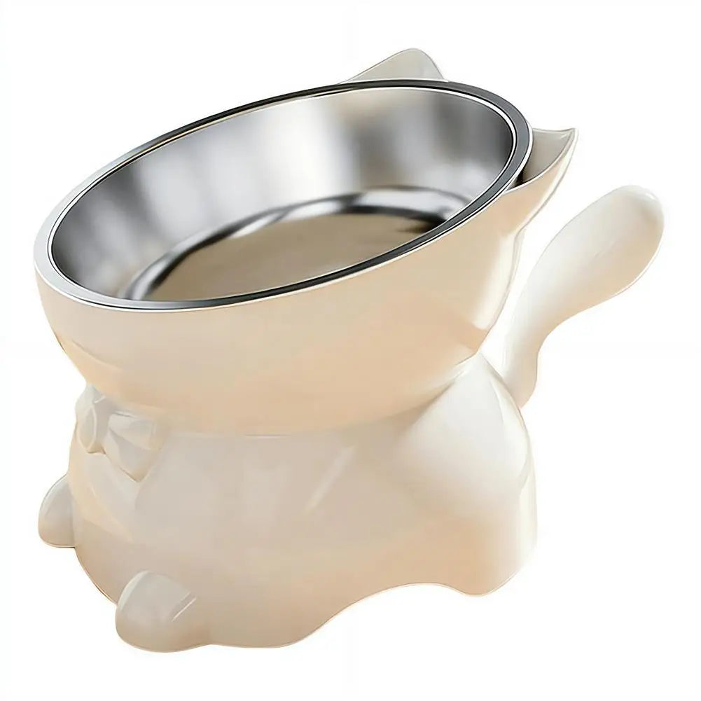 Elevated Stainless Steel Cat Bowl with Ear-Shaped Stand