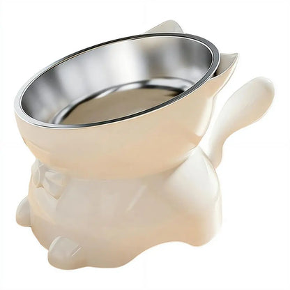 Elevated Stainless Steel Cat Bowl with Ear-Shaped Stand