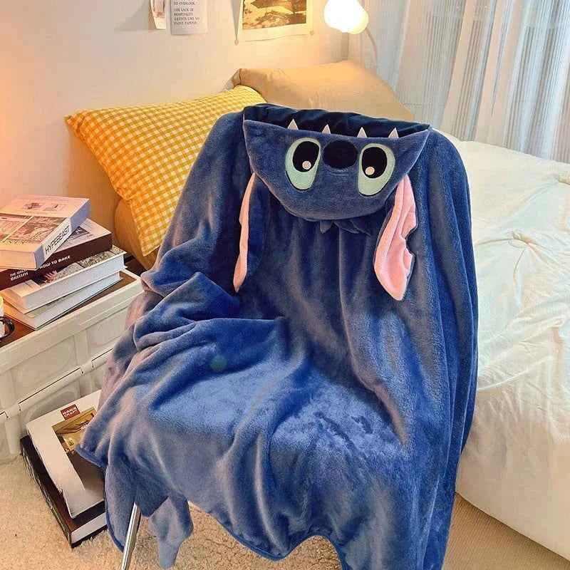 Comfortable Stitch Hooded Blanket Cartoon Anime Thickened Cloak Flannel Nap Sleeping Indoor Warm Stitch Blanket Gifts Girl