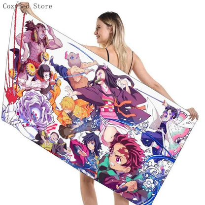Bathing Towels Demon Slayer Nezuko Kamado Printing Anime Home Decor Textile Comfortable Summer Beach Towel Toalhas De Banho