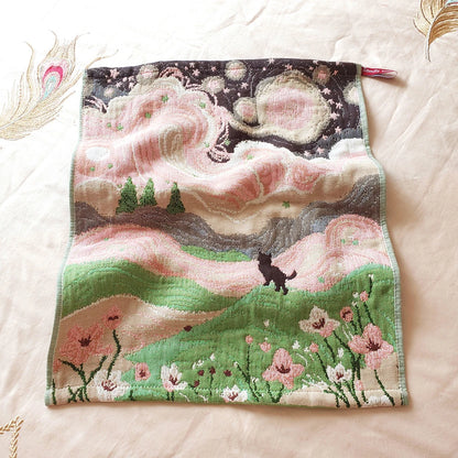 Pastoral Cats 100% Cotton Four-layer Gauze Towel Printed Hand Towel