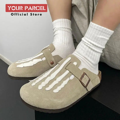 Bone Embroidered Birken Shoes for Men Unique Design Fashionable Leather Women's Slippers Capsules Feet Flat Shoes Unisex